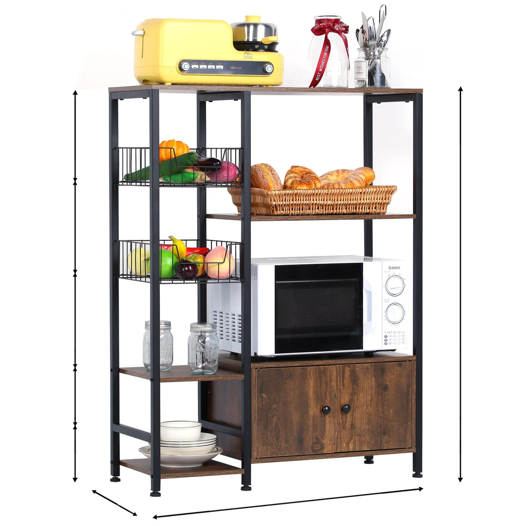 5-Tier Wood Brown Kitchen Bakers Rack with Cabinet R71854