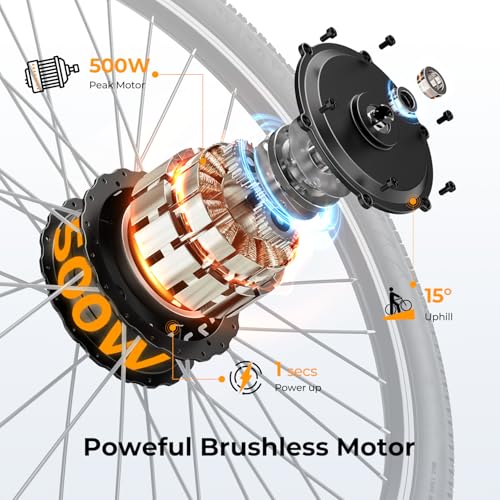 Electric Bike with Peak 500W Brushless Motor, 360Wh Removable Battery, 7-Speed, 26" Tires and Front Fork Suspension Z141075