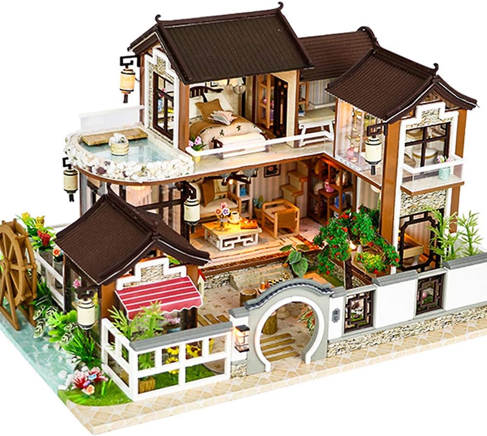 DIY Wooden Dollhouse Kit with Furniture, 1:24 Scale G404