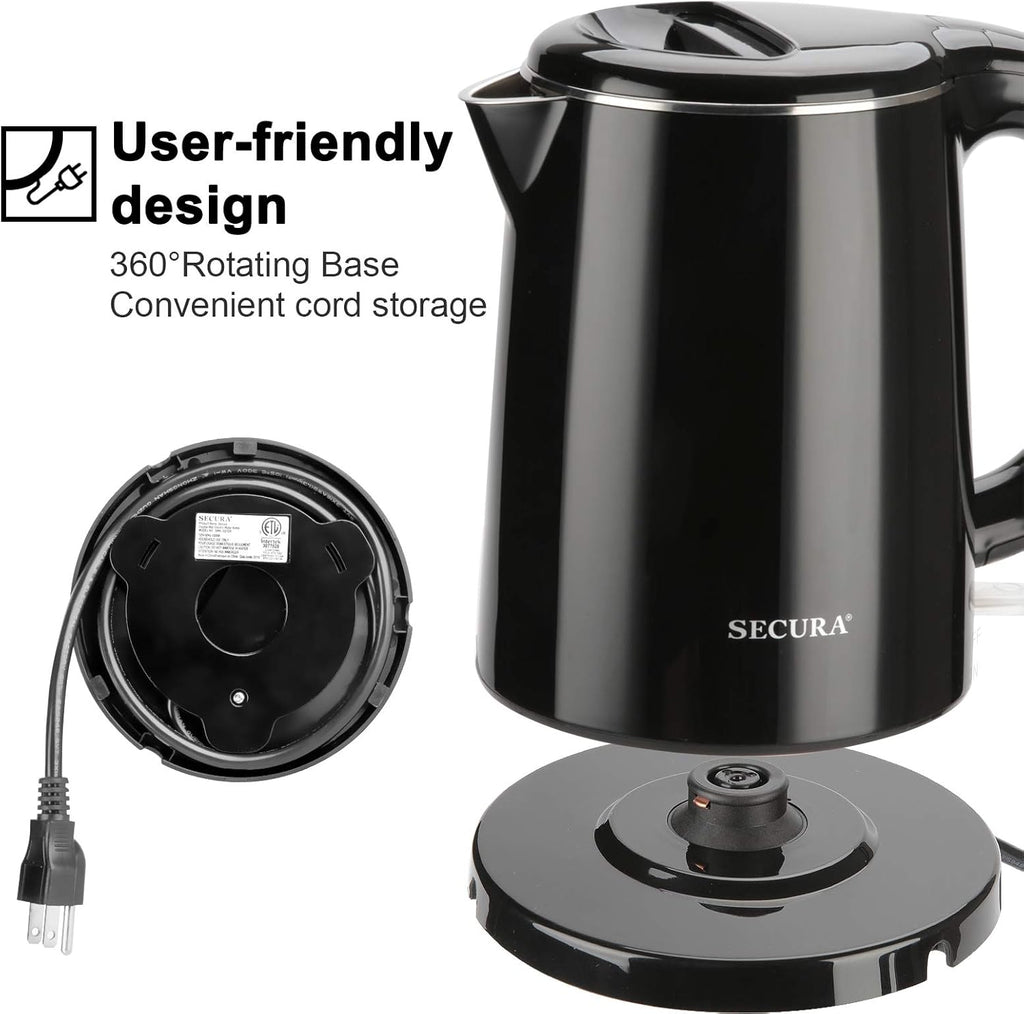 Stainless Steel Double Wall Electric Kettle, 1.0L (Black) Z9432