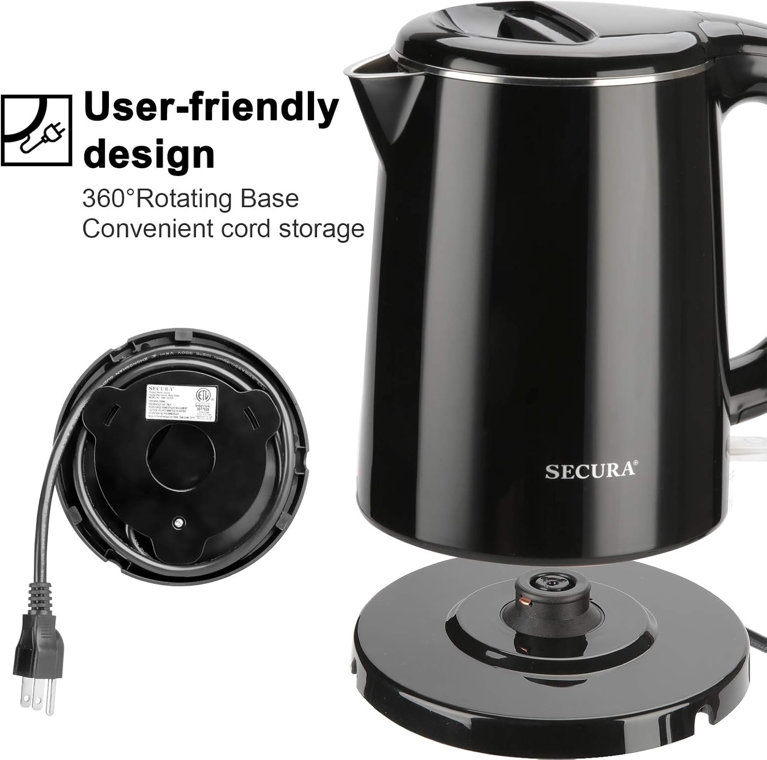 Stainless Steel Double Wall Electric Kettle, 1.0L (Black) Z9432