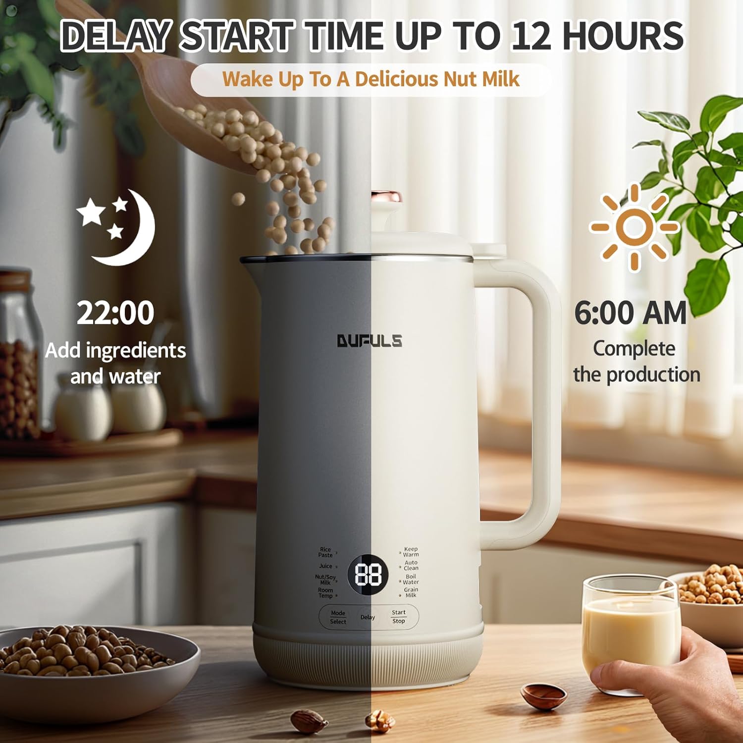 8 in 1 Nut Milk Maker, 40.58oz Soy Milk Maker with 10 Blades M21216