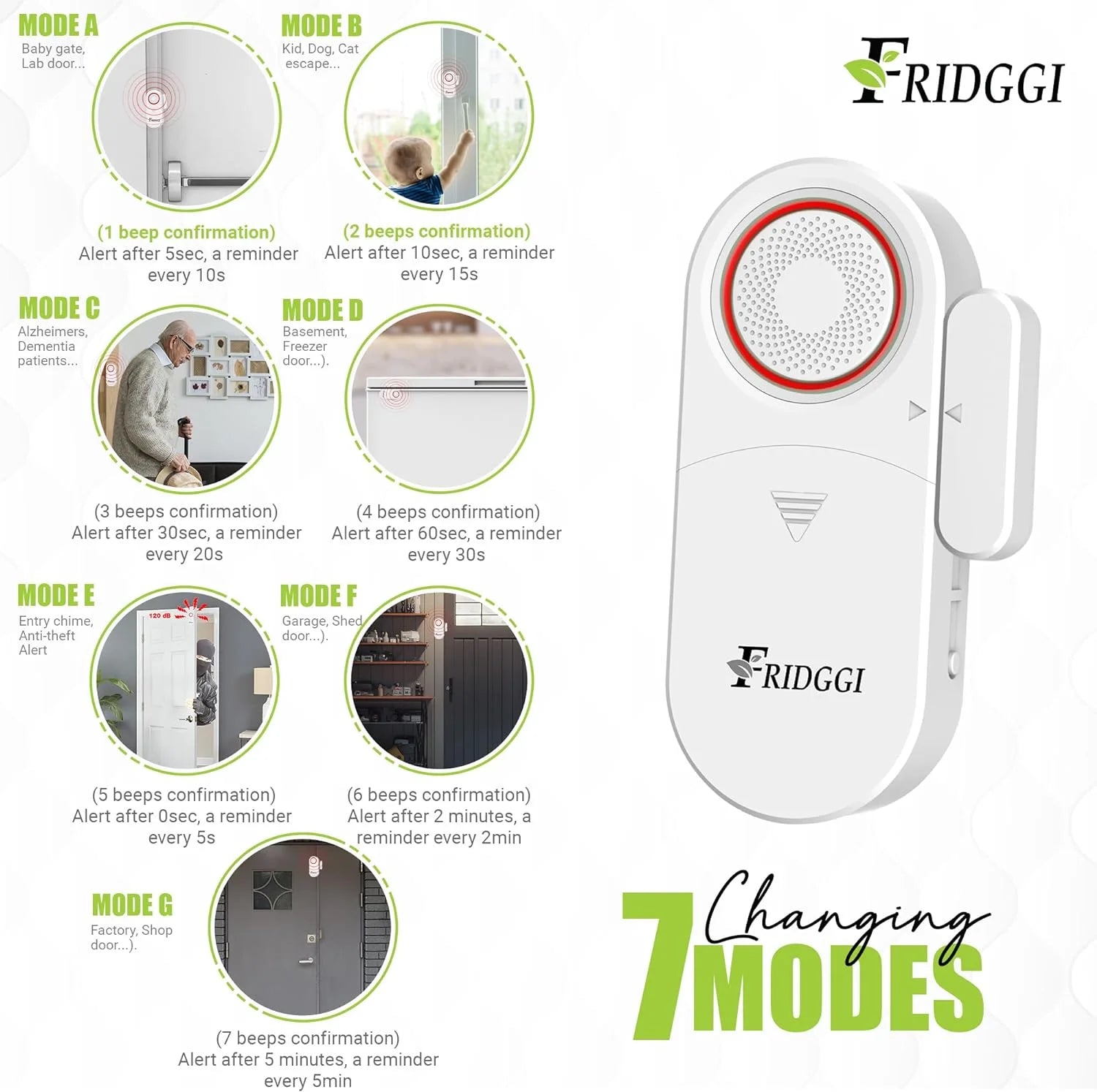 3in1 Alarm Door Ajar Chime with Delay White E102799