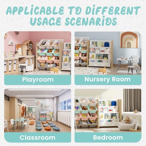 White 12 Bin Toy Storage Organizer with Bookshelf V836