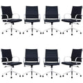 Black Ribbed Mid Back Conference Room Chairs with 360 Swivel Rolling Wheels (Pack of 8) I585