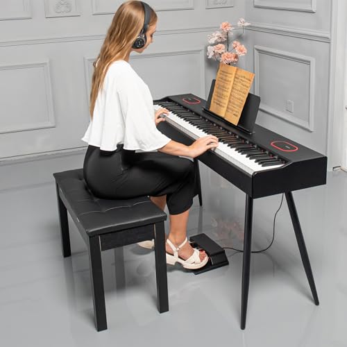 White Solid Wood Piano Bench with Padded Cushion and Storage B784