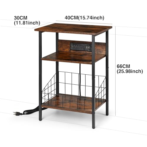 3-Tier Side Table with USB Ports and Outlets, Greige M14468