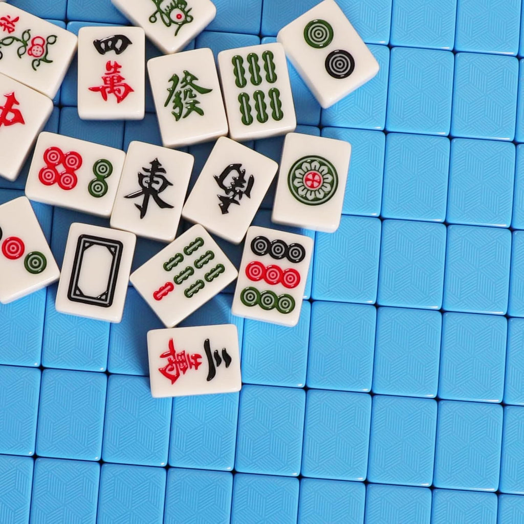 X-Large 1.6" Durable Melamine Mahjong Tiles Blue Mahjong Set with Carrying Case L6010