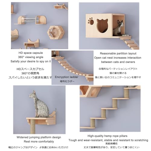 Cat Wall Shelves, Cat Wall Furniture, Cat Bridge Wall Mount Cat Perch, Hammock Cat Tree Cat Climber Set, DIY Combination W4778