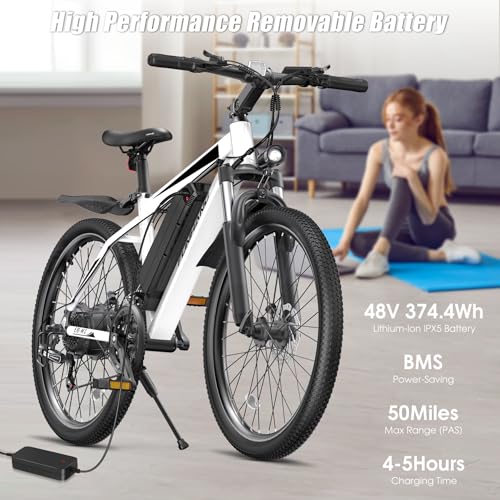 26" Electric Mountain Bike with 48V 374.4WH Battery, 21 Speed O5951