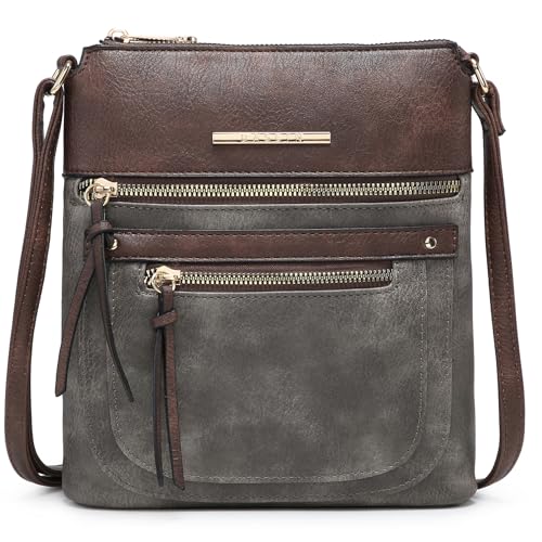 Vegan Leather Crossbody Purse with Multi Zipper Pockets T7404
