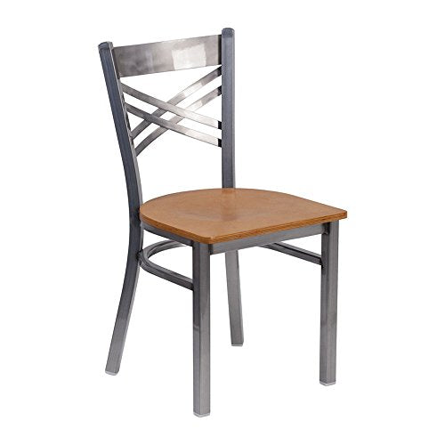 Clear Coated Metal Restaurant Chair with Cherry Wood Seat N2359