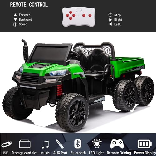 Green 2 Seater 4WD Ride On Car with EVA Tires, Remote Control, Dump Bed C73727