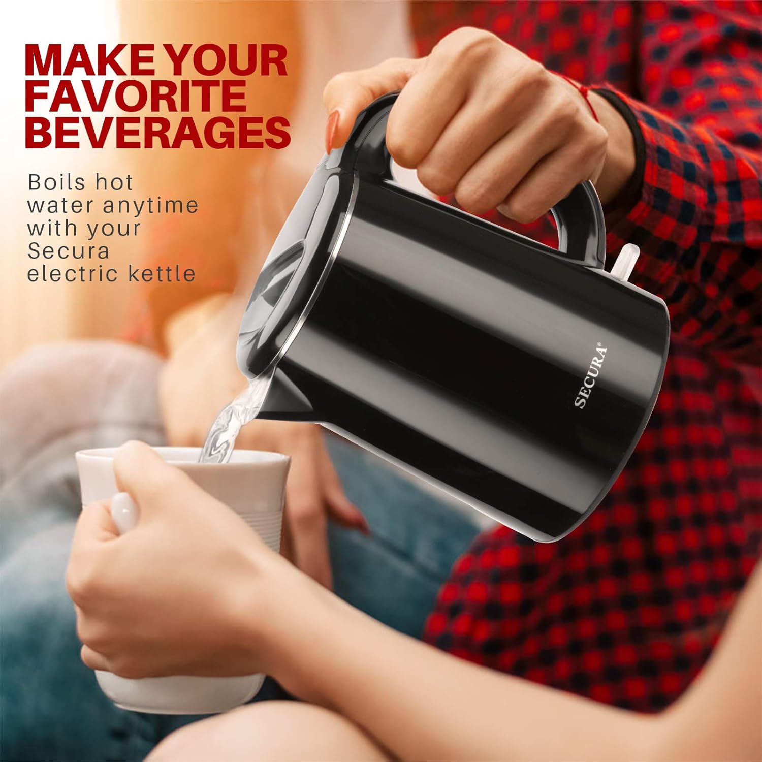 Stainless Steel Double Wall Electric Kettle, 1.0L (Black) Z9432