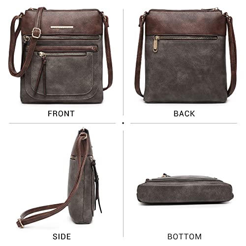 Vegan Leather Crossbody Purse with Multi Zipper Pockets T7404