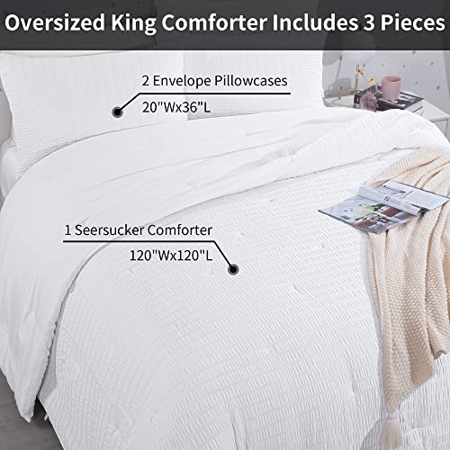 Oversized King White Seersucker Comforter 3 Piece Set A818730