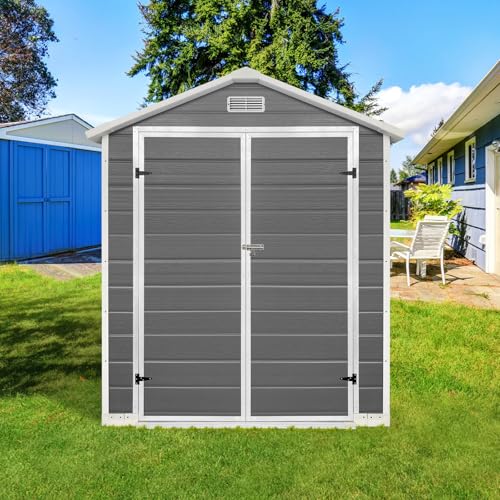 Grey Waterproof Plastic Outdoor Storage Shed with Floor and Lockable Door A3326