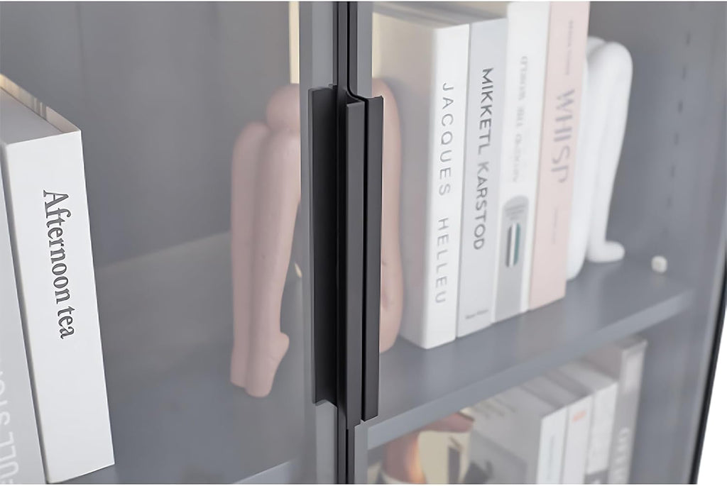 Grey Glass Display Cabinet with LED Lights and 4-Tier Shelves G632