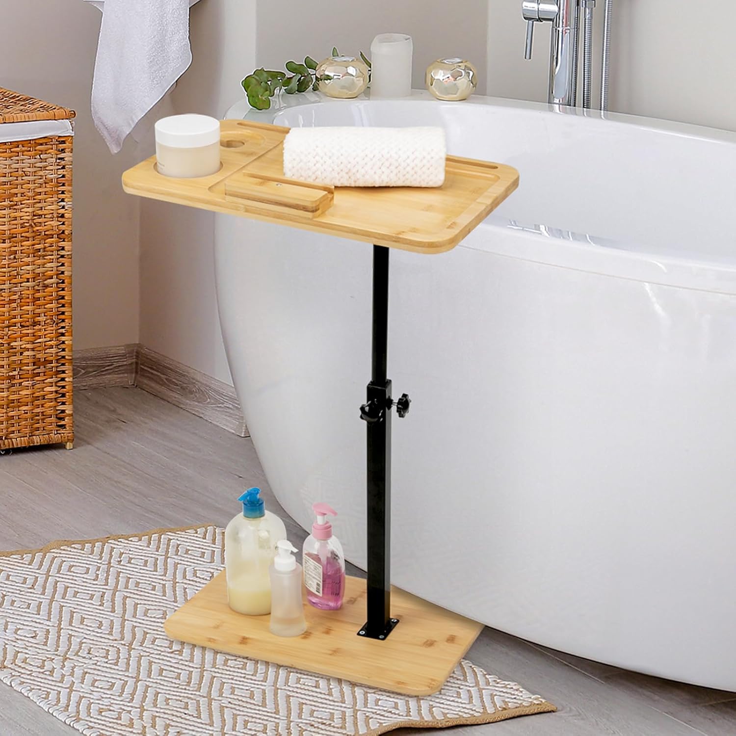 Bamboo Swivel Couch Tray Table with Phone Stand V335853