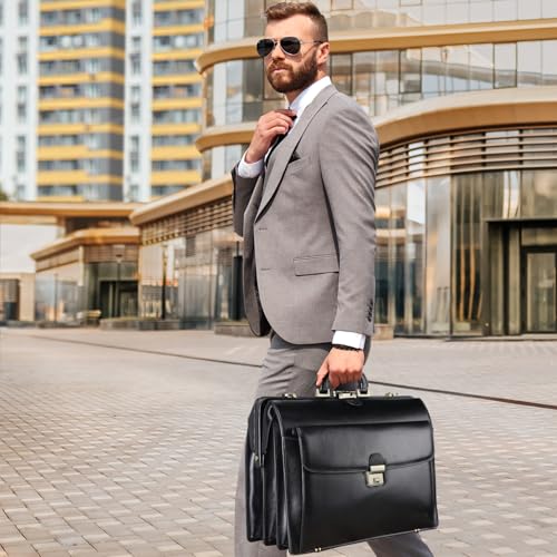 Leather Briefcase with Lock Attache Case 15.6 Inch Laptop Doctor Bag R615