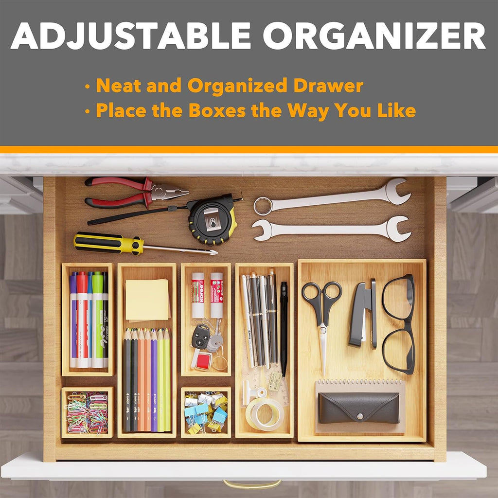 7-Piece Bamboo Drawer Organizer Storage Boxes Set O46858