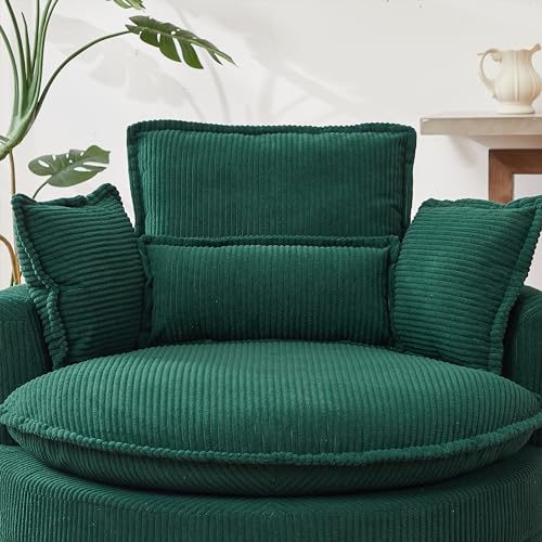 Oversized Corduroy Accent Barrel Chair with Storage Ottoman R758