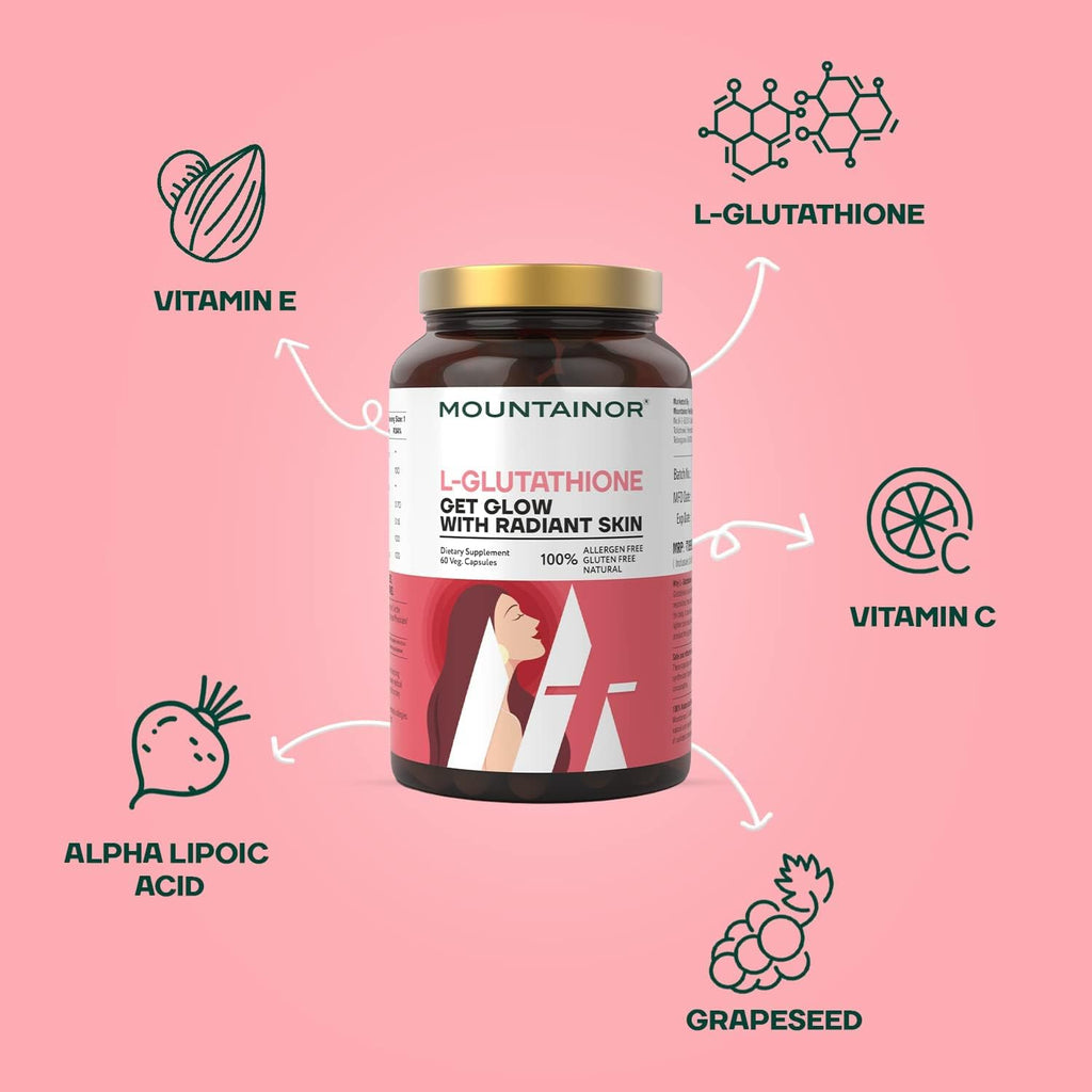L Glutathione 1000mg 60 Veg Caps with Vitamin C, Biotin K39007