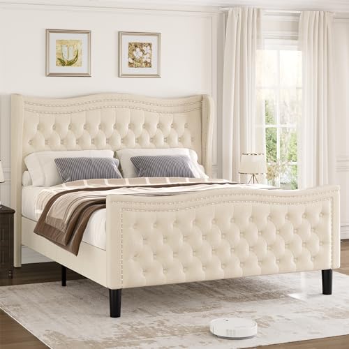 Black Velvet Queen Bed Frame with Headboard K555