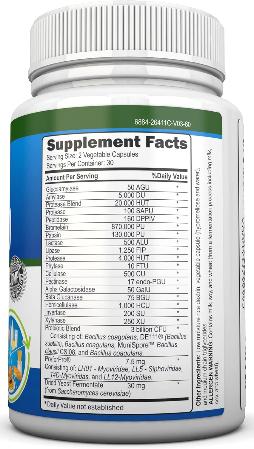 Probiotics, Prebiotics & Postbiotics with 18 Digestive Enzymes - 4-in-1 Complete Gut & Digestive Support Supplement - Non GMO - Vegan T86276