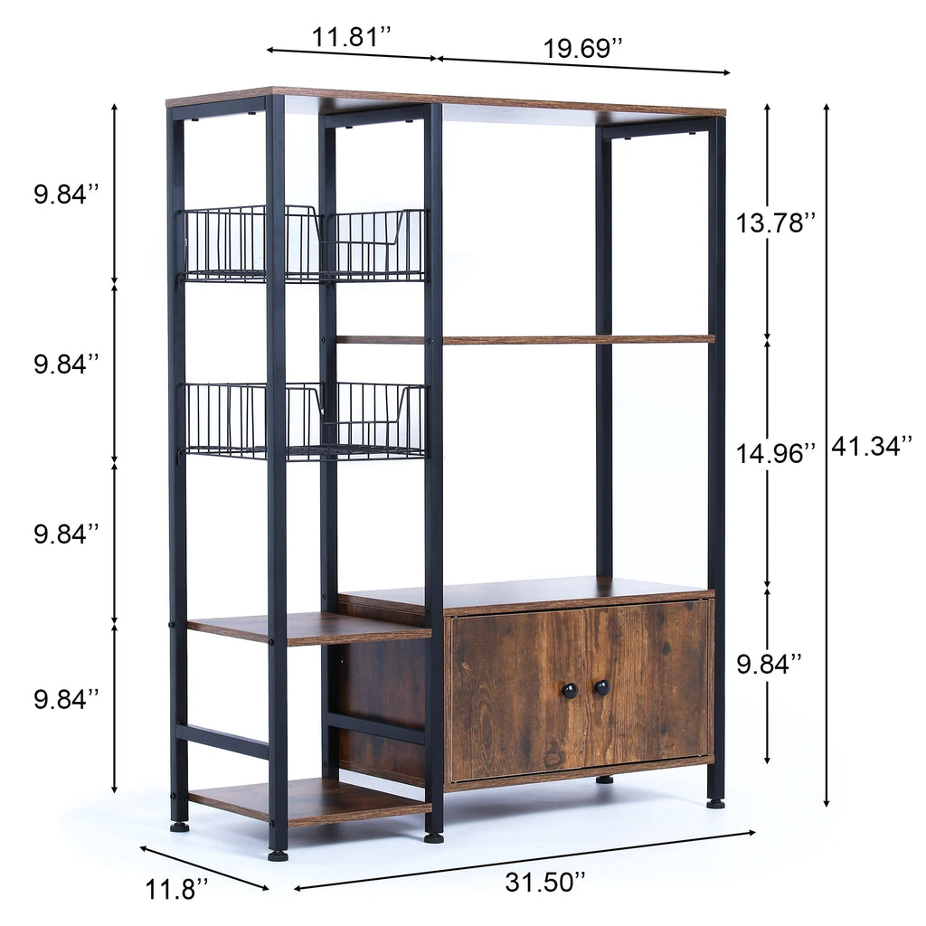5-Tier Wood Brown Kitchen Bakers Rack with Cabinet R71854