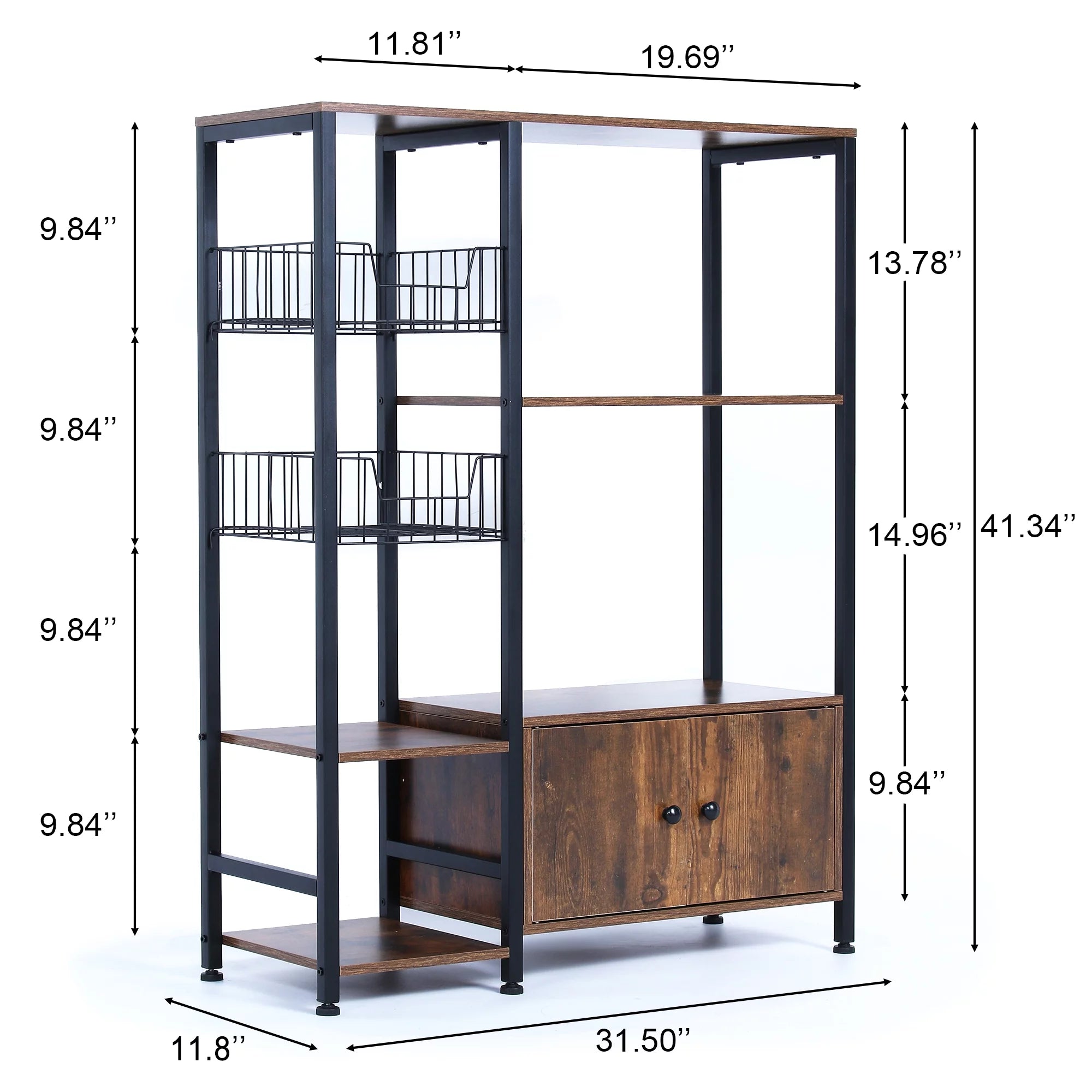 5-Tier Wood Brown Kitchen Bakers Rack with Cabinet R71854