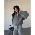 2026 New Women's Cropped Hooded Jacket  Casual Solid Loose Fit Zip Up Coat with Pockets | Fashion Streetwear & Commuter Outerwear