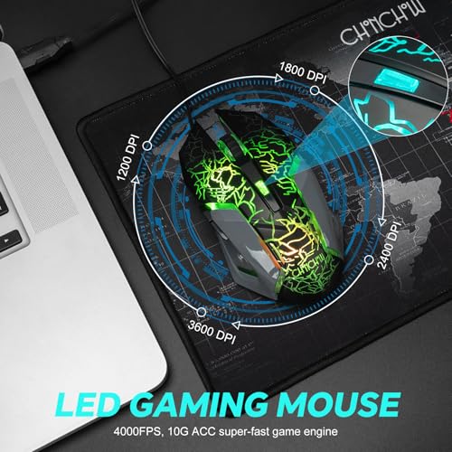 Gaming Keyboard and Mouse Combo, 7-Color Rainbow LED Backlit, 104 Keys Full Light Up Keyboard, Anti-ghosting Multimedia Keys, Mechanical Feel USB Wired Keyboard G4256