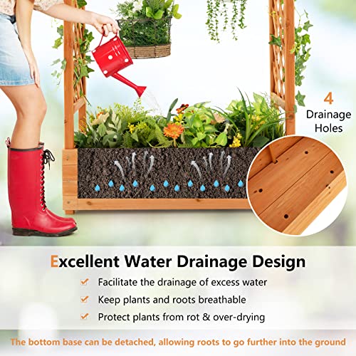 Raised Garden Bed with Arch Trellis Wood Planter Box O8000