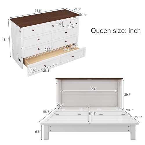 White Walnut Queen Solid Wood Murphy Bed Chest G648