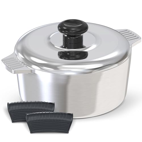 Cast Aluminum Dutch Oven with Lid - 5 Quart Lightweight Cookware Pot with Silicone Covers A83342
