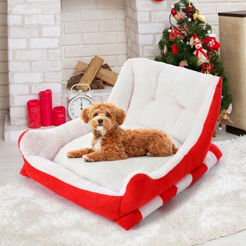 Red White 24x15x11 Inch Plush Synthetic Fur Christmas Dog Bed K9151