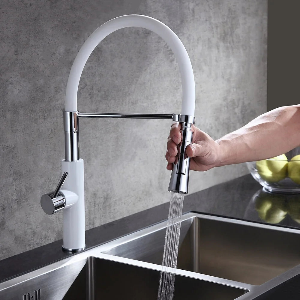 White & Chrome Single Handle Solid Brass Kitchen Faucet K876245