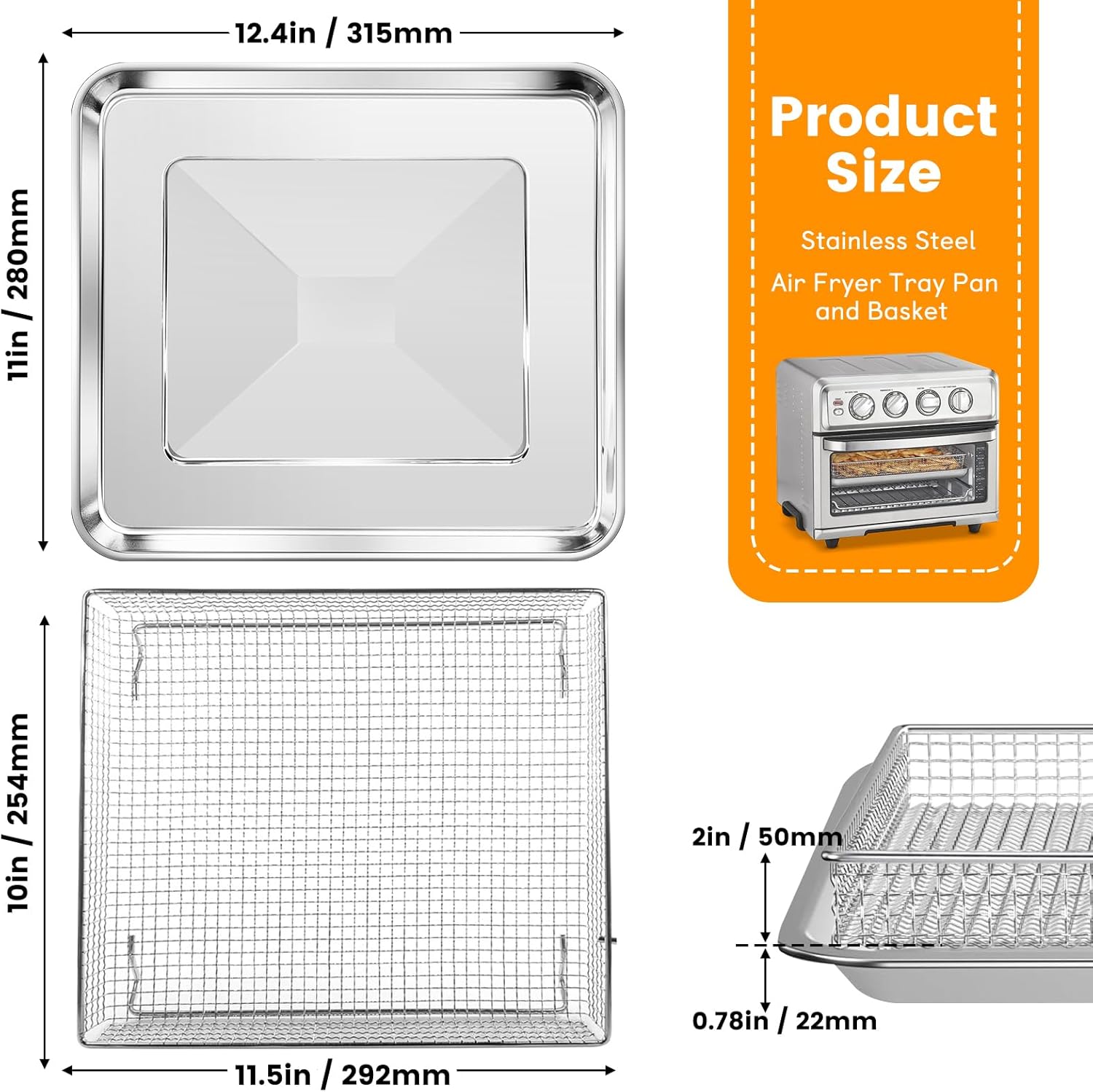 12.2 x 11 Inch Stainless Steel Mesh Air Fryer Basket Y3556
