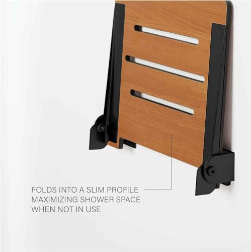 Rustic Teak Seat Silver Frame Folding Wall Mount Shower Bench Seat U75155