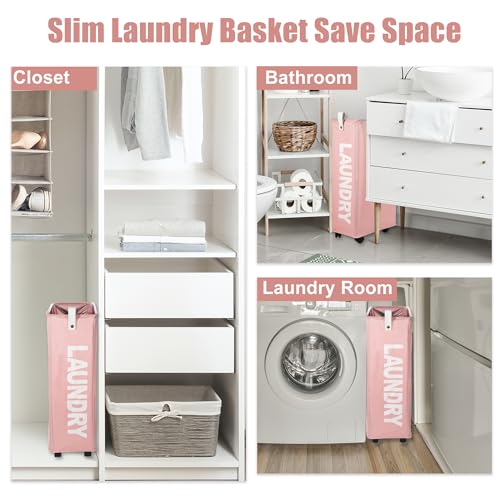 Green 55L Slim Rolling Laundry Basket with Wheels J900