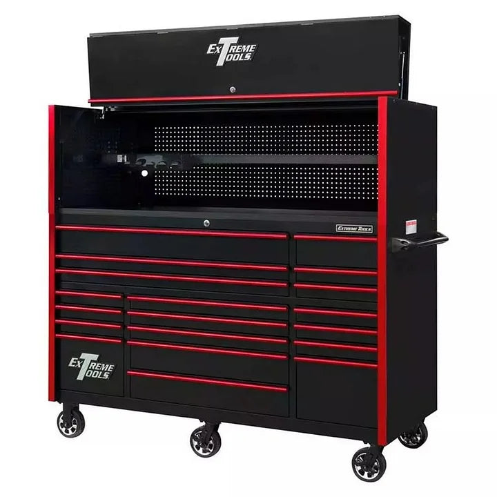 Black 19-Drawer 30 Deep Roller Cabinet with Hutch C685687