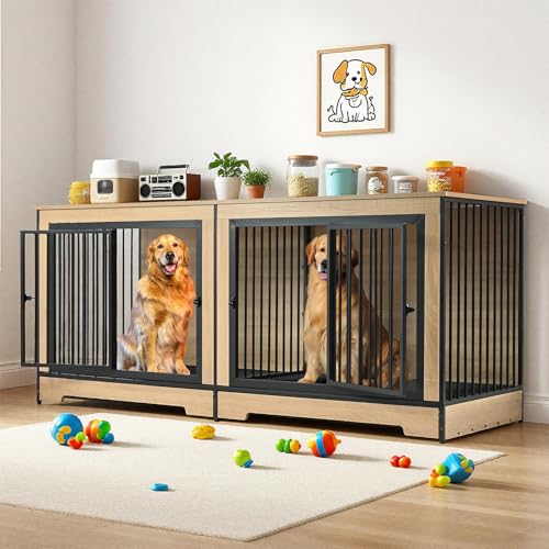 75’’ Double Dog Crate Furniture with Removable Divider & Trays K9109