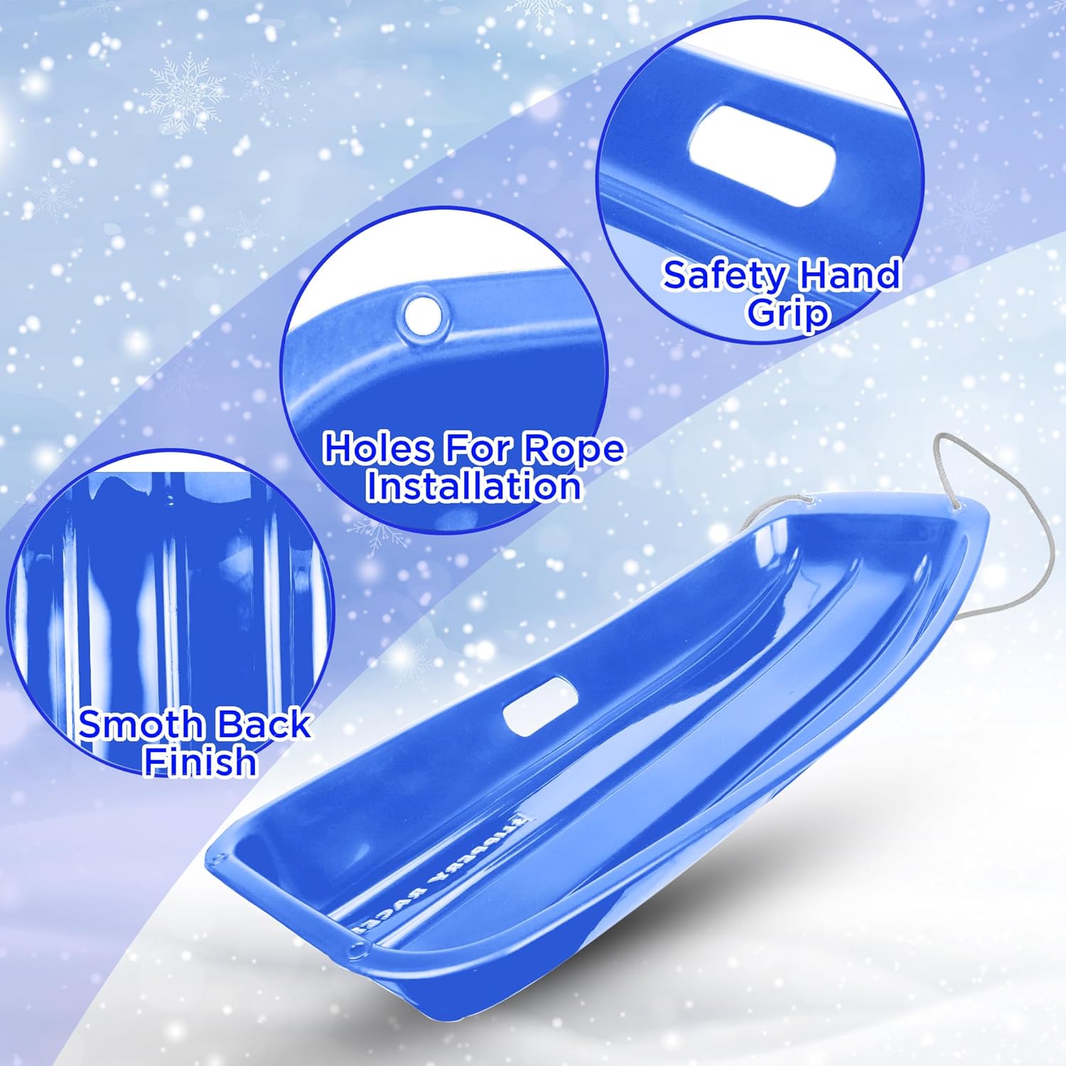 Blue 3 Pack Plastic Toboggan Snow Sled with Handles and Pull Rope F2508