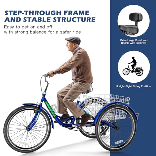 7 Speed 3 Wheel Adult Tricycle with Basket M373
