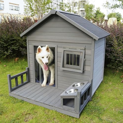 Gray Wooden Dog House with Sloped Roof V64866