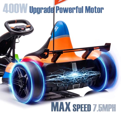 24V Electric Go Kart for Kids, Licensed Battery Powered Drift Racing Go Kart, 7.5 MPH Drift Kart with 400W Motor, Kids Race Pedal Go Karting Car with Damping System, Seat Belt L897608