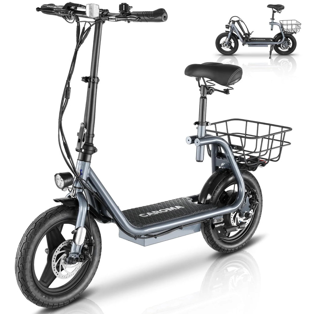 Silver Electric Scooter with Seat, 14 inch, 500W, 25 Miles 20 MPH C2524