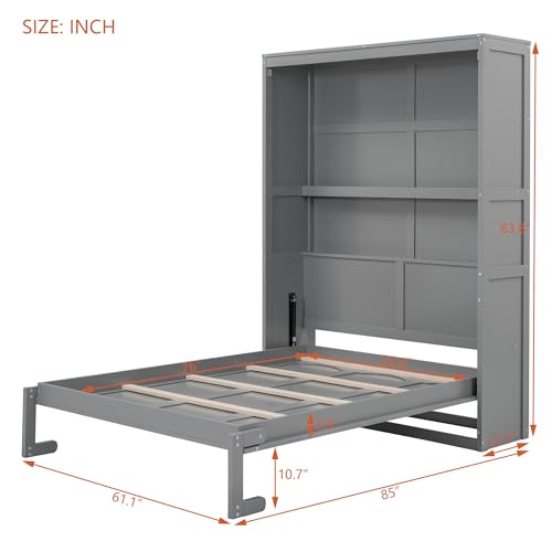 Queen Size White Wood Murphy Bed with Shelves X6139