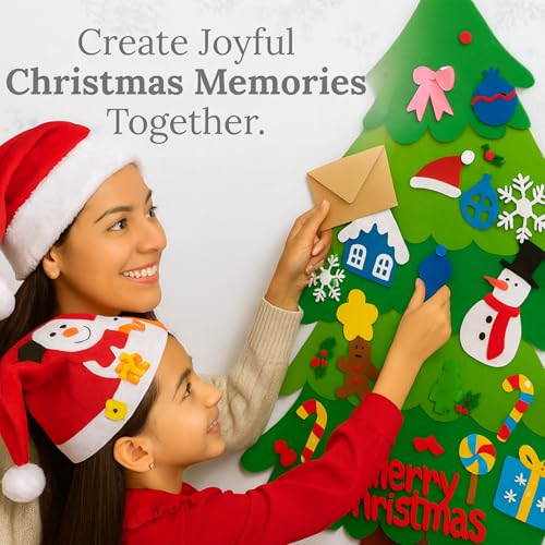 4-in-1 Felt Christmas Tree Wall Set with 32 Velcro Ornaments L241350